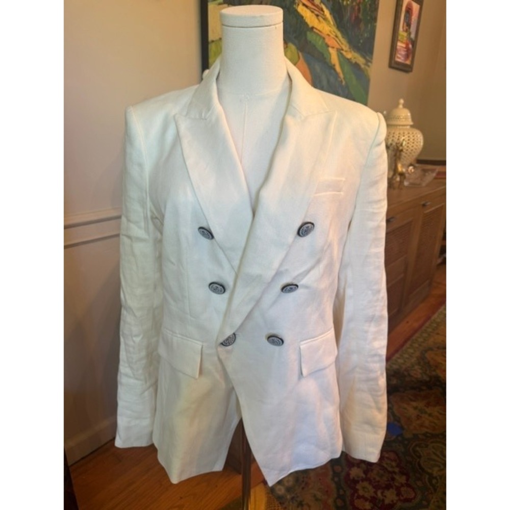 Veronica Beard Dickey Jacket White Linen Blend Double Breasted Blazer Size 10